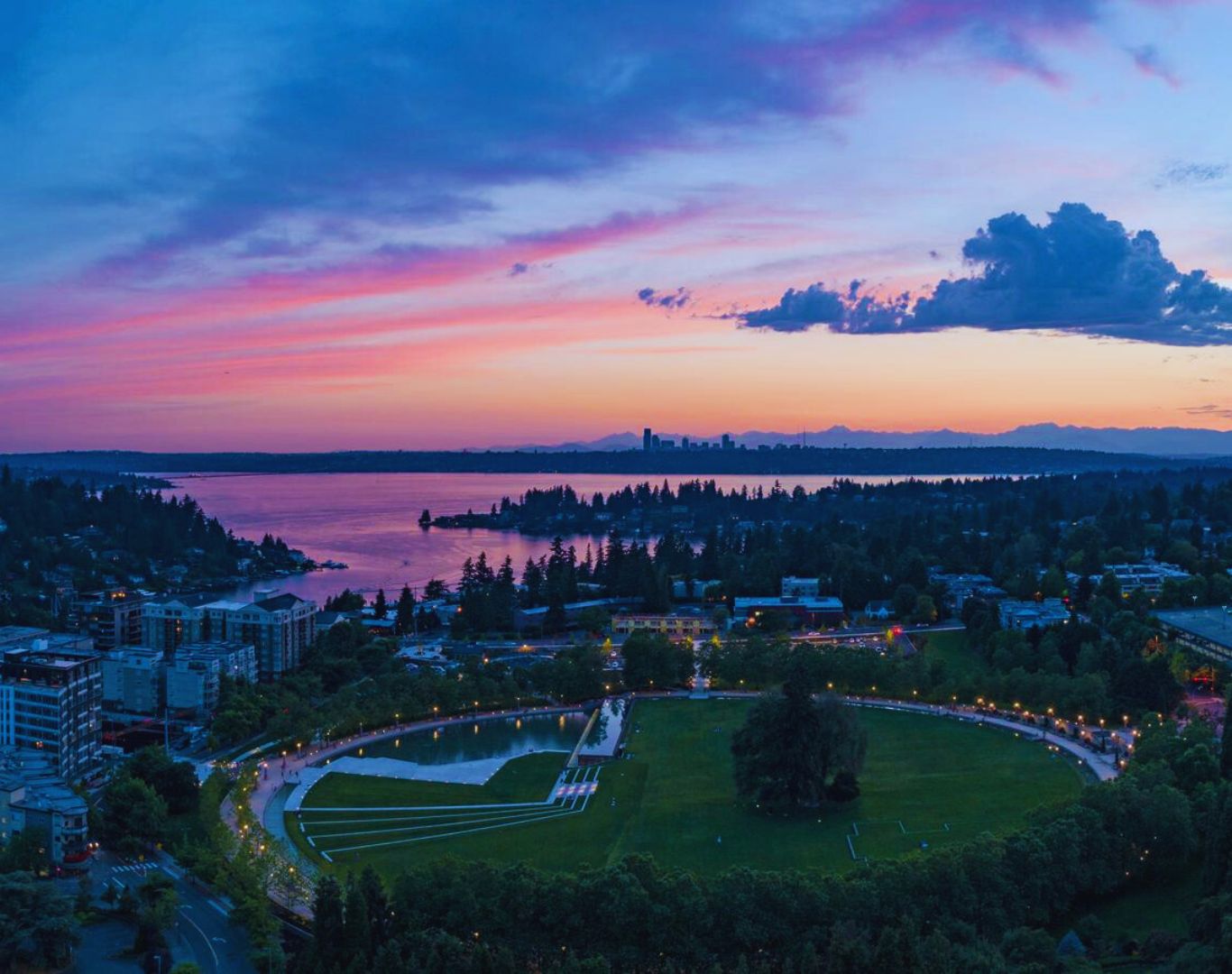 Aerial Landscape Above Park Downtown, Bellevue, WA