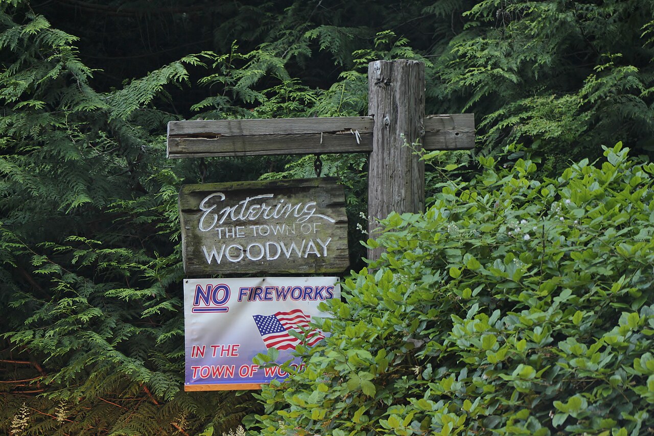 A welcome sign for Woodway, a suburb of Seattle in Snohomish County, Washington